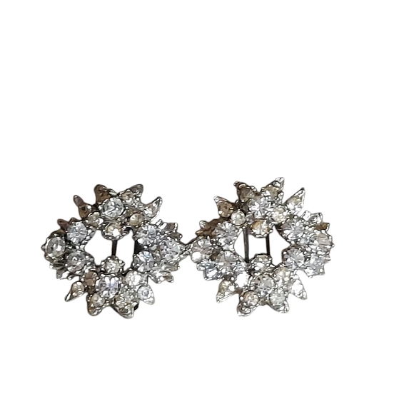 Vintage Elegant Silver Crystal Earrings Clip On - Picture 9 of 14